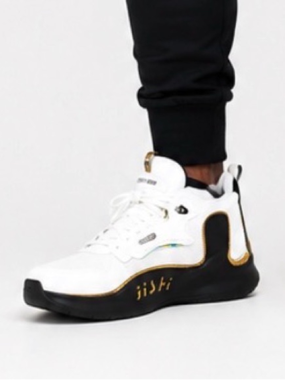 NEW Koonexy White Athletic Sneakers with Black & Gold Accents size 11
